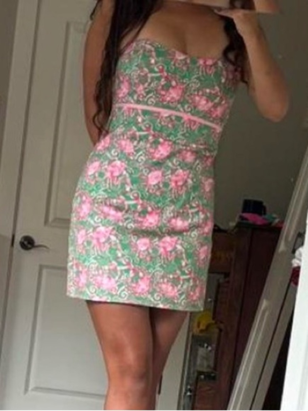 Kaeli Smith Green and Pink Crab Strapless Dress